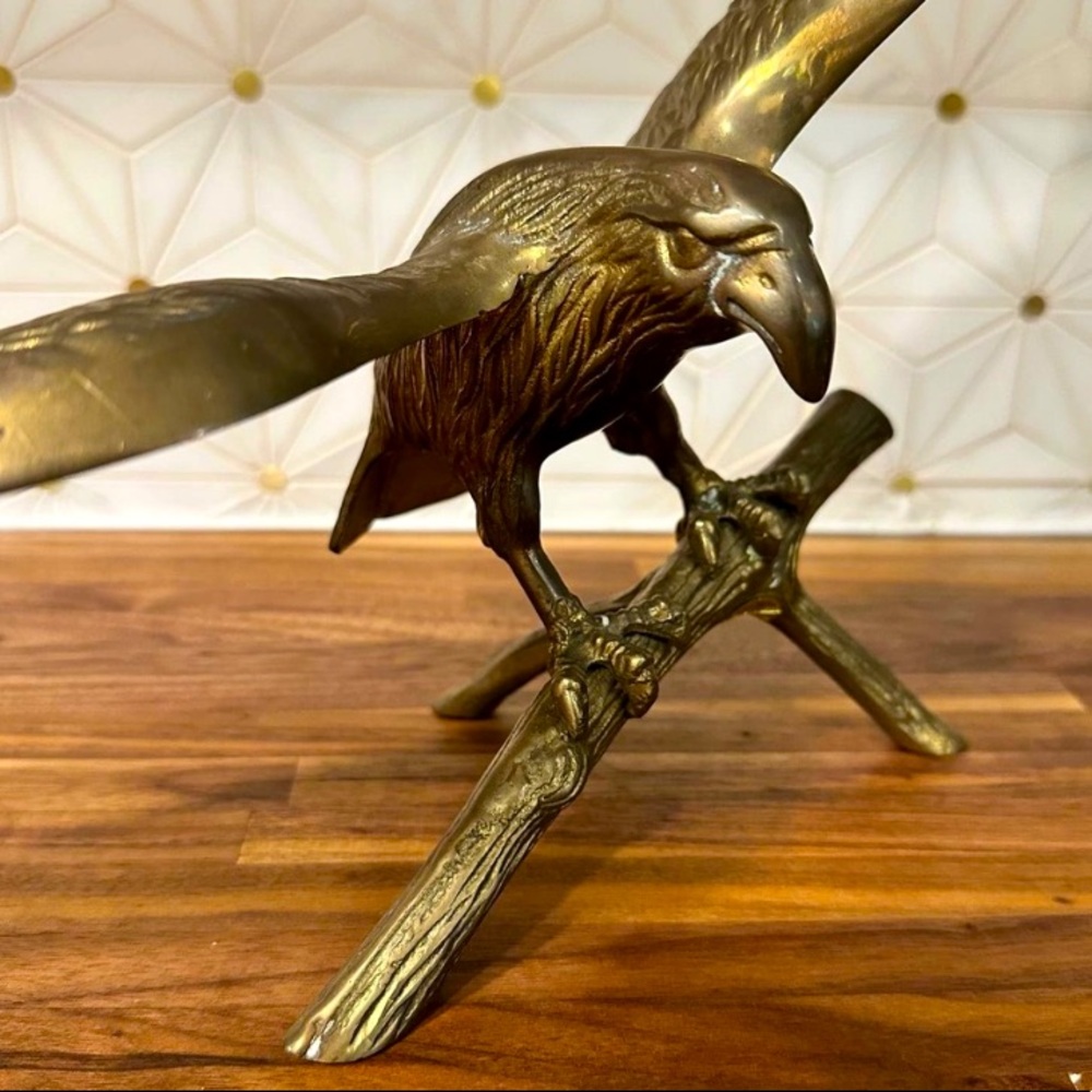 Vintage Brass Eagle Large Heavy Solid Brass Bird Shelf Decor